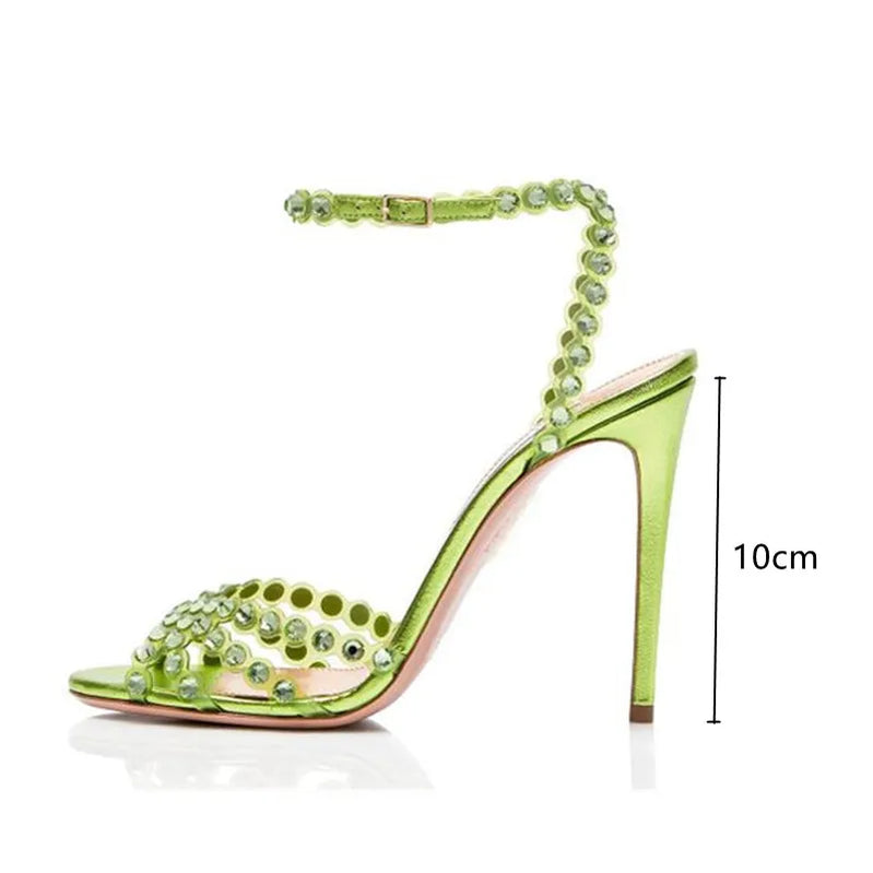Sequined Crystal Women Sandals Sexy Spike High heels Gladiator sandals Summer Wedding Prom Shoes Sandalias Mujer