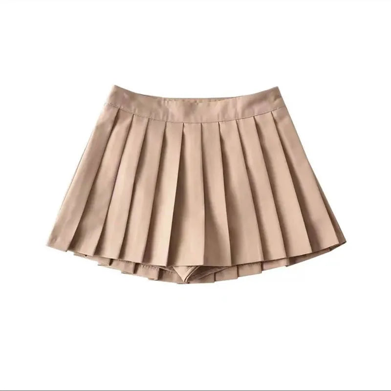 Sexy Women Pleated Skirts High Waist Summer Vintage Mini Skirts Korean Tennis Student White Designed Dance Skirt APRICOT