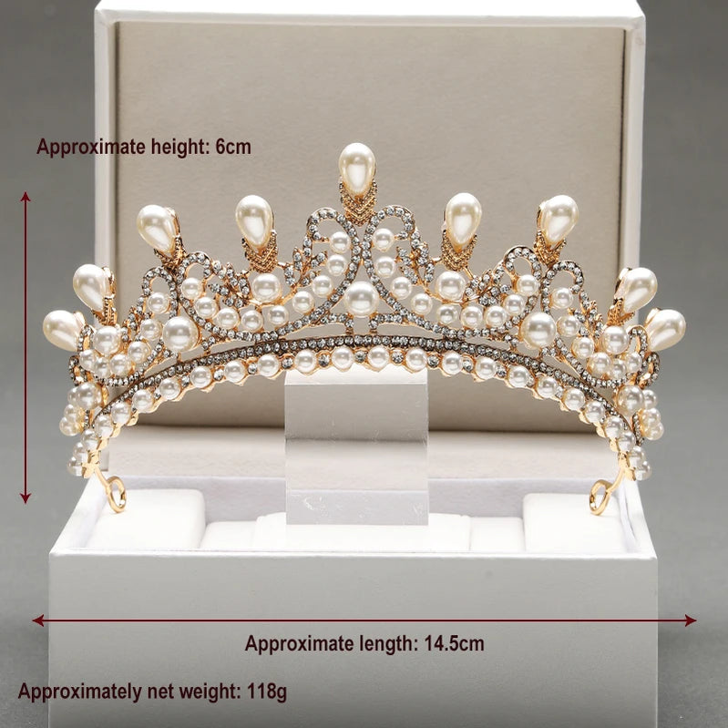 Bridal Headwear - A Golden Lady Fashion Wedding Princess Imitation Pearl Classic Tiaras Girl Luxurious Birthday Crown TS-0097-B