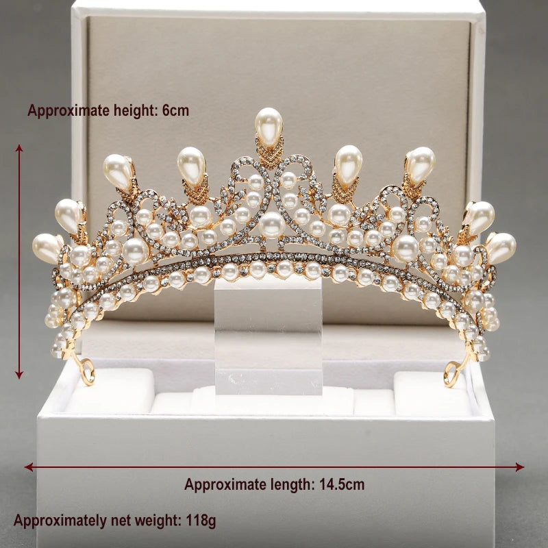 Bridal Headwear - A Golden Lady Fashion Wedding Princess Imitation Pearl Classic Tiaras Girl Luxurious Birthday Crown TS-0097-B