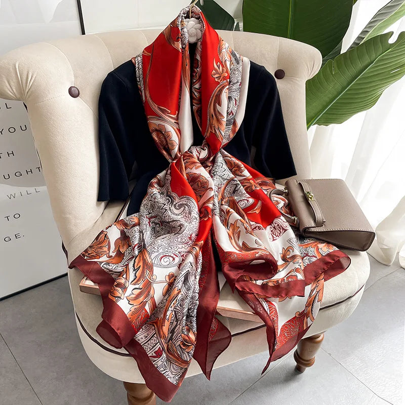 180*90cm Luxury Brand Spring Summer Autumn Women Clothing New Fashion Color matching printed silk scarf lady popular turba 69 180cmx90cm