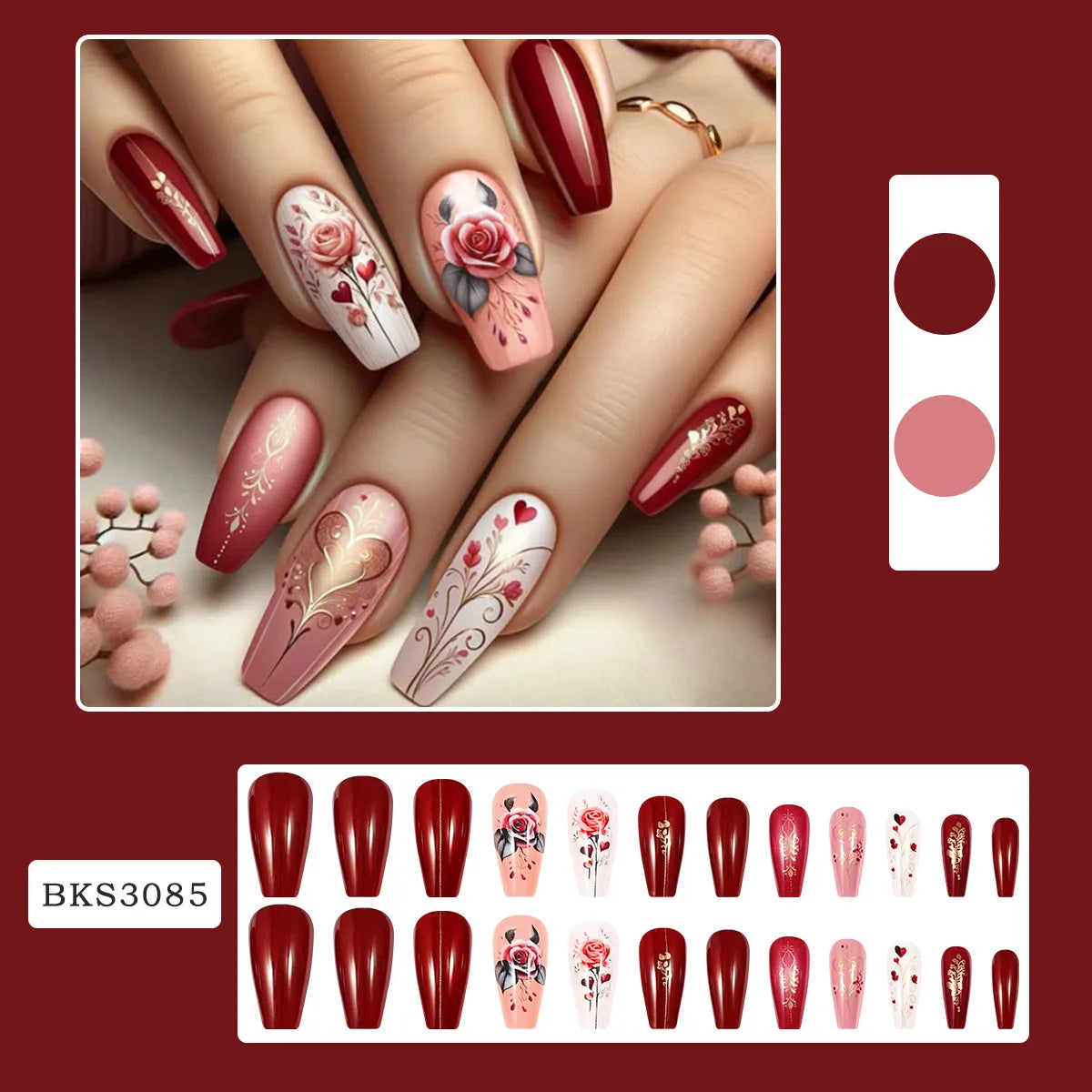 24pcs Mandala style False Nails Moon Flower Pattern Press on Nails European Retro Fake Nail Patch Women Lady Wearable Design