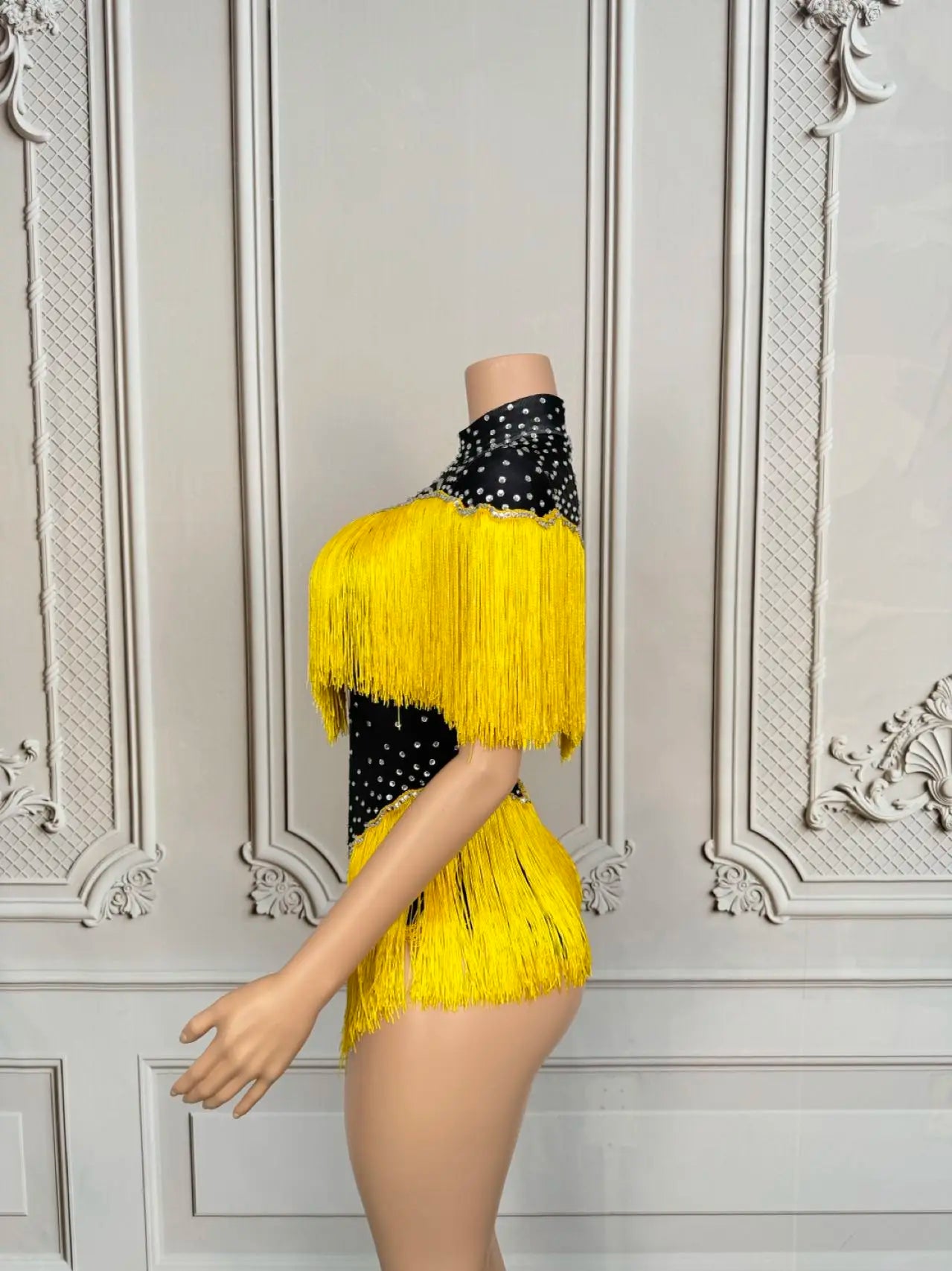 Sparkly Sequins Rhinestones Tassels Spandex Bodysuit Women Sexy Nightclub Stage Performance Dance Costume Dancer Outfit Danhuang