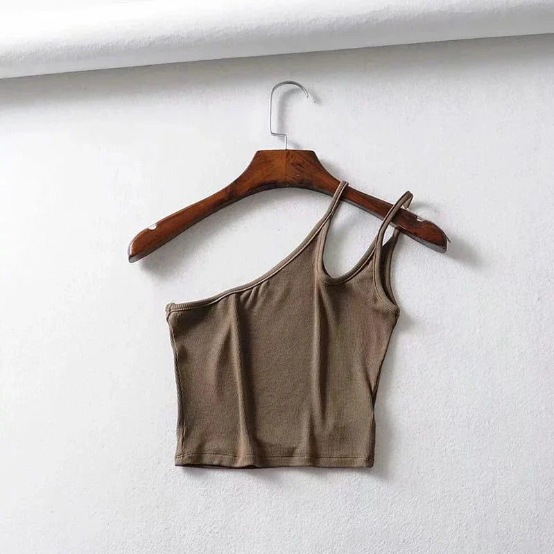 One Shoulder Ribbed Camis Women Summer Double Strap Slim Fit Tank Tops 90s Cool Girls Streetwear Strench Tees 2023 army green