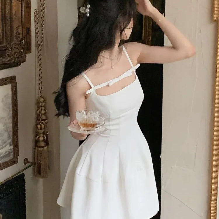 Y2K Summer Short Dress Women Solid Spaghetti Strap Evening Party Dresses Elegant Sleeveless Sexy A-line One Piece Vestido Mujer