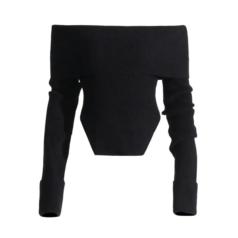 Solid Temperament Sweaters For Women Slash Neck Long Sleeve Tunic Irregular Minimalist Sweater Female Fashion Style