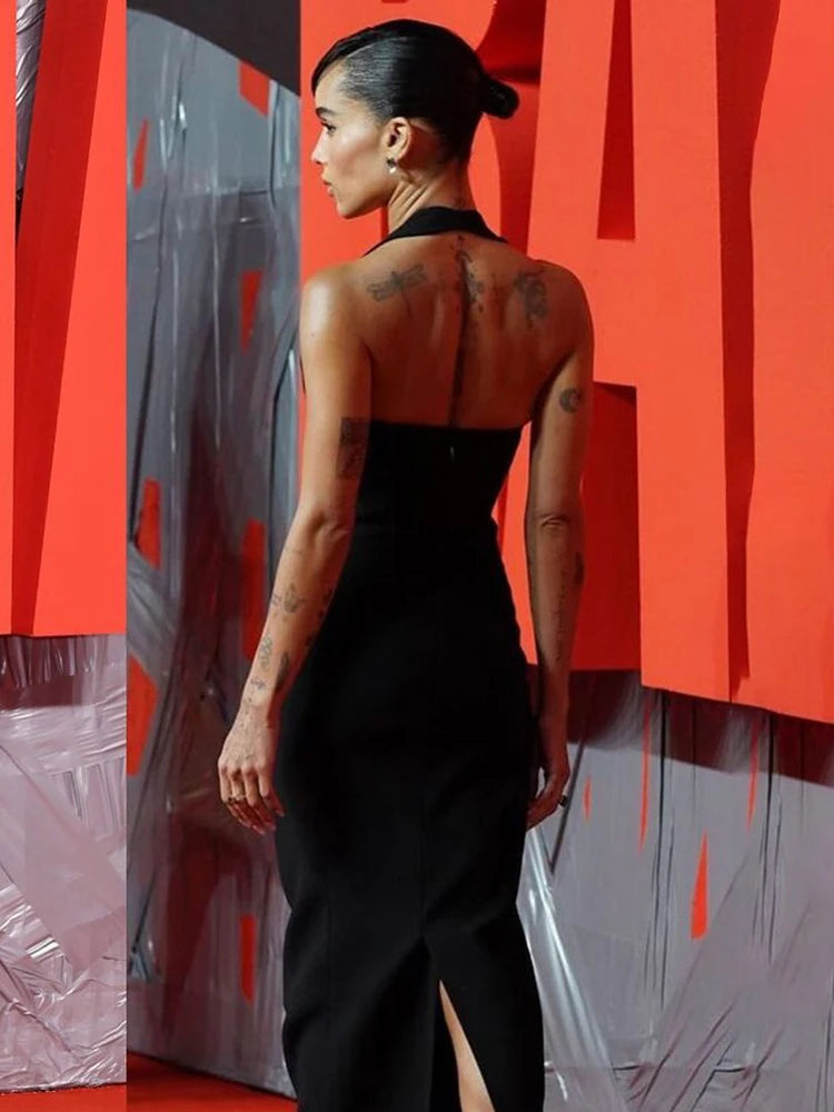 VC Black Halter Elegant Dress For Women 2022 New Summer Evening Party Celebrity Bodycon Long Dress Vestido