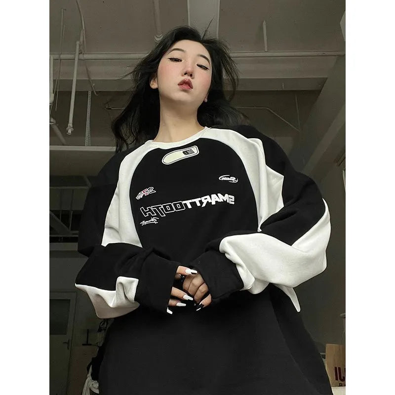 Y2k Vintage Women Sweatshirt Fashion Long Sleeve O-neck Pullover Tops Korean Style Letter Print Hippie Streetwear Hoodie Clothes
