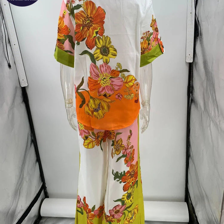 Sets for Women 2 Pieces Summer New Summer Graffiti Print Half Sleeve Shirt Suits Fashionable Loose High Waisted Women's Pant Set