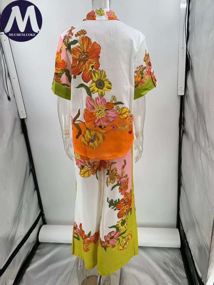 Sets for Women 2 Pieces Summer New Summer Graffiti Print Half Sleeve Shirt Suits Fashionable Loose High Waisted Women's Pant Set