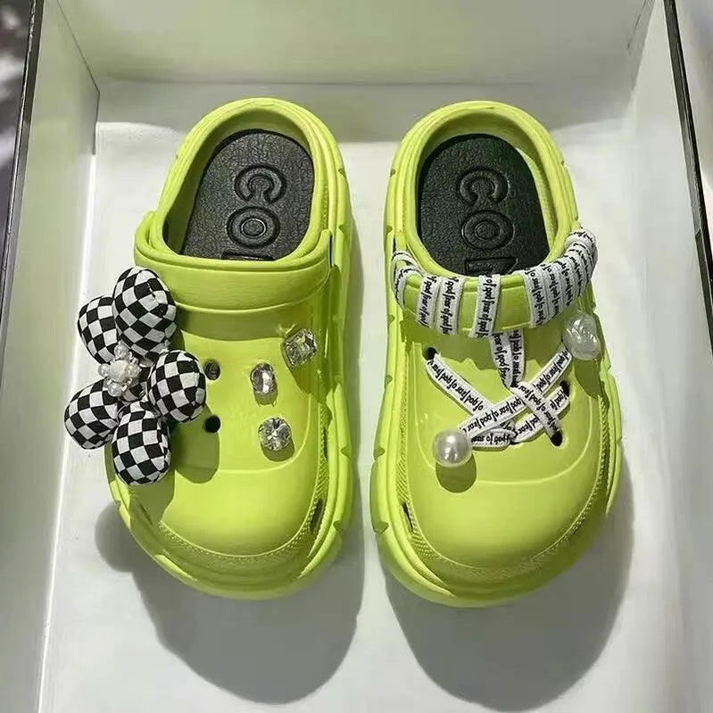 Platform Slippers Summer Women's Sandals 6cm Wedges Ladies Outdoor Clogs Thick Street Beach Slides Girls Flip Flops Garden Shoes green DIYhuabudai