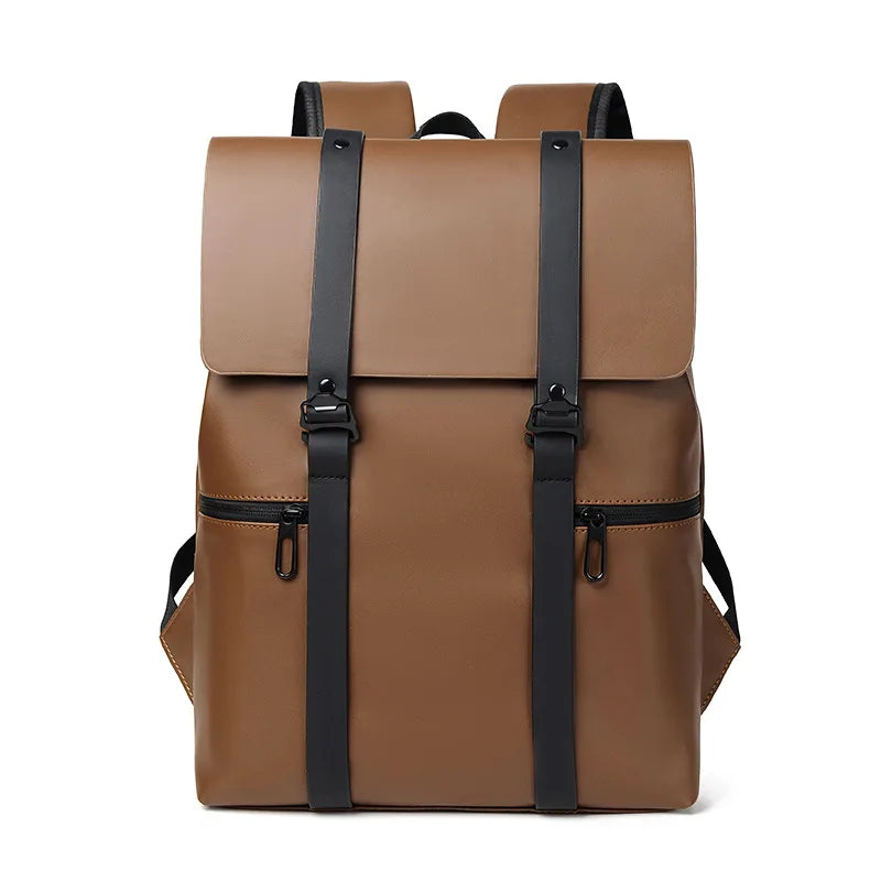 Vintage Waterproof Backpacks Men PU Leather Travel Backpack Large Capacity Students School Books Laptop Backpack Bags for Men Chocolate
