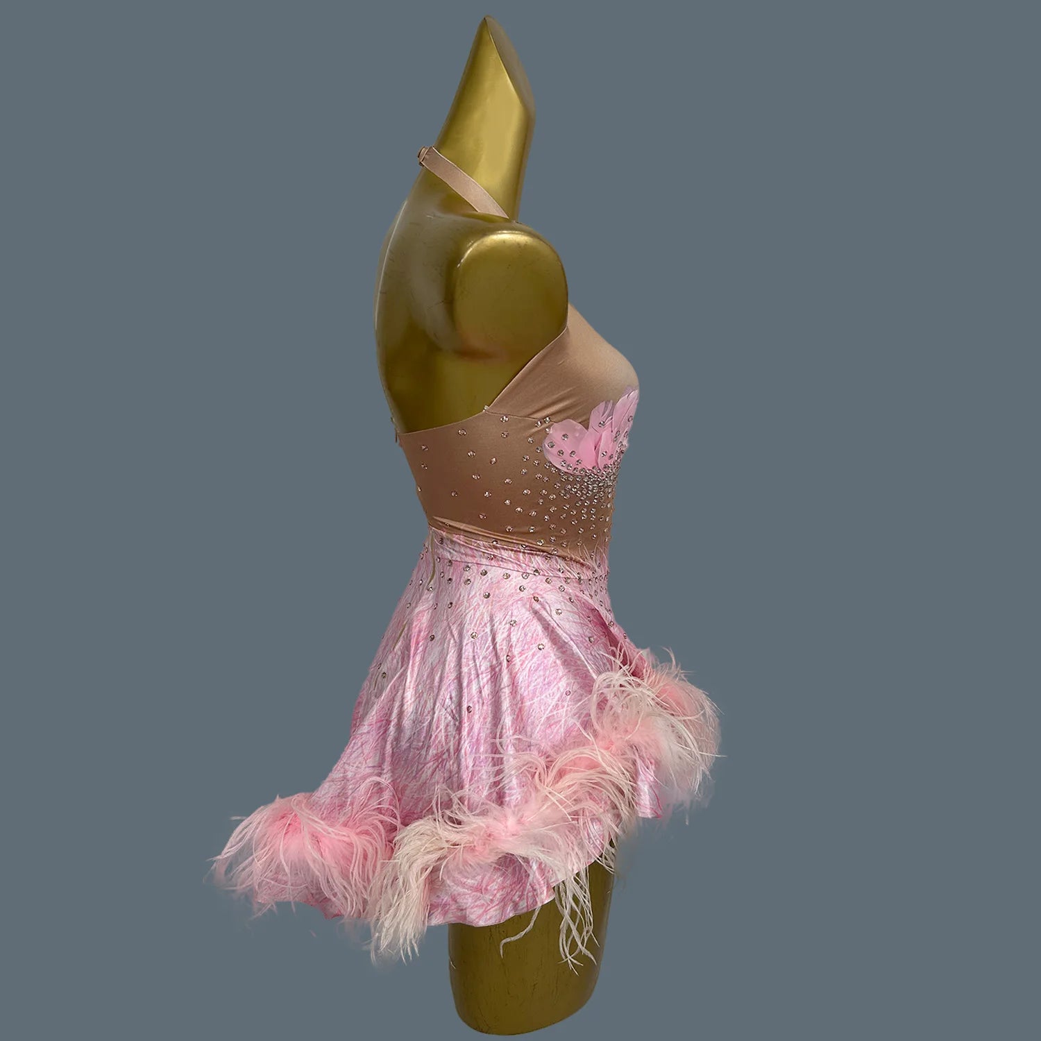 Sparkly Showgirl Stage Performance Sexy Ultra Short Dress Sexy Women Night Party Mini Dress Spandex Feather Dresses Huolieniao