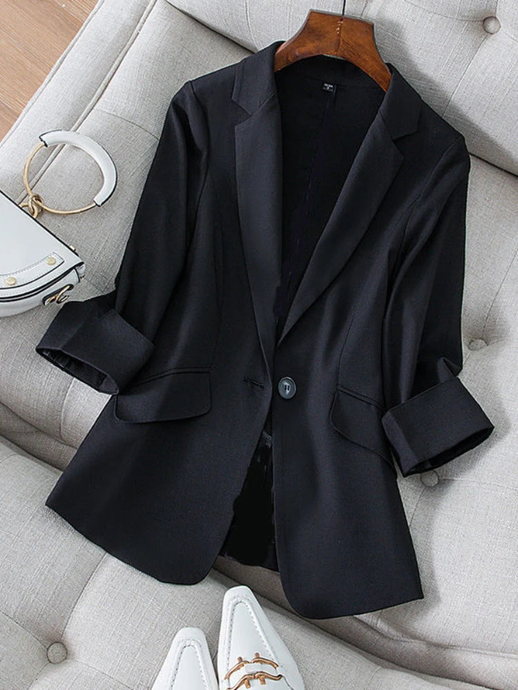 Women's Suit Jacket Suit Jacket Women's Seven-Minute Sleeve Summer New Women Clothing Black