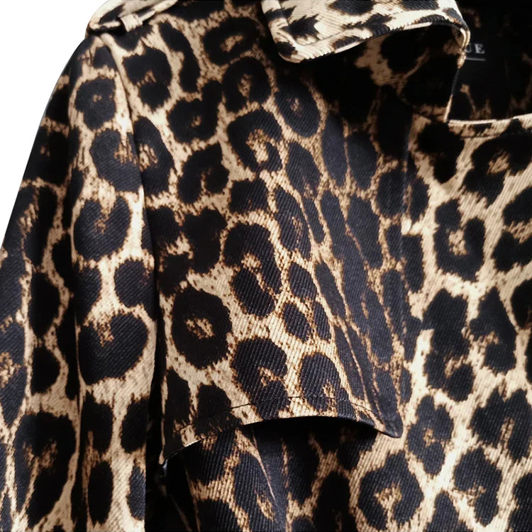 Spring Autumn Long Stylish Leopard Print Trench Coat for Women Belt Double Breasted Casual Luxury Designer Clothes 2023