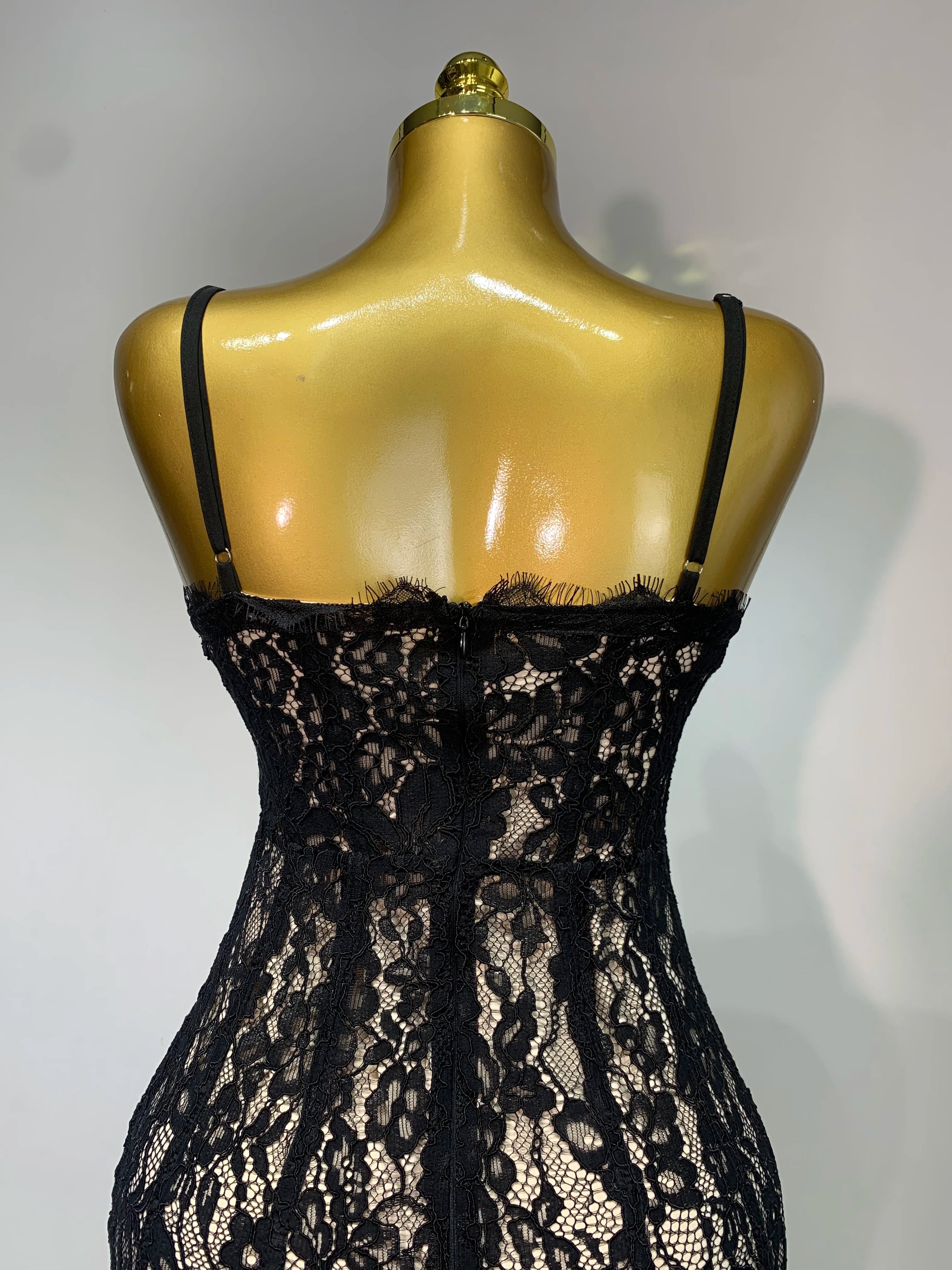 Vestido longo feminino sem mangas, sexy, de renda preta, colado ao corpo, para festa de boate, comemoração de aniversário, festa à noite, casamento, convidado, baile de formatura