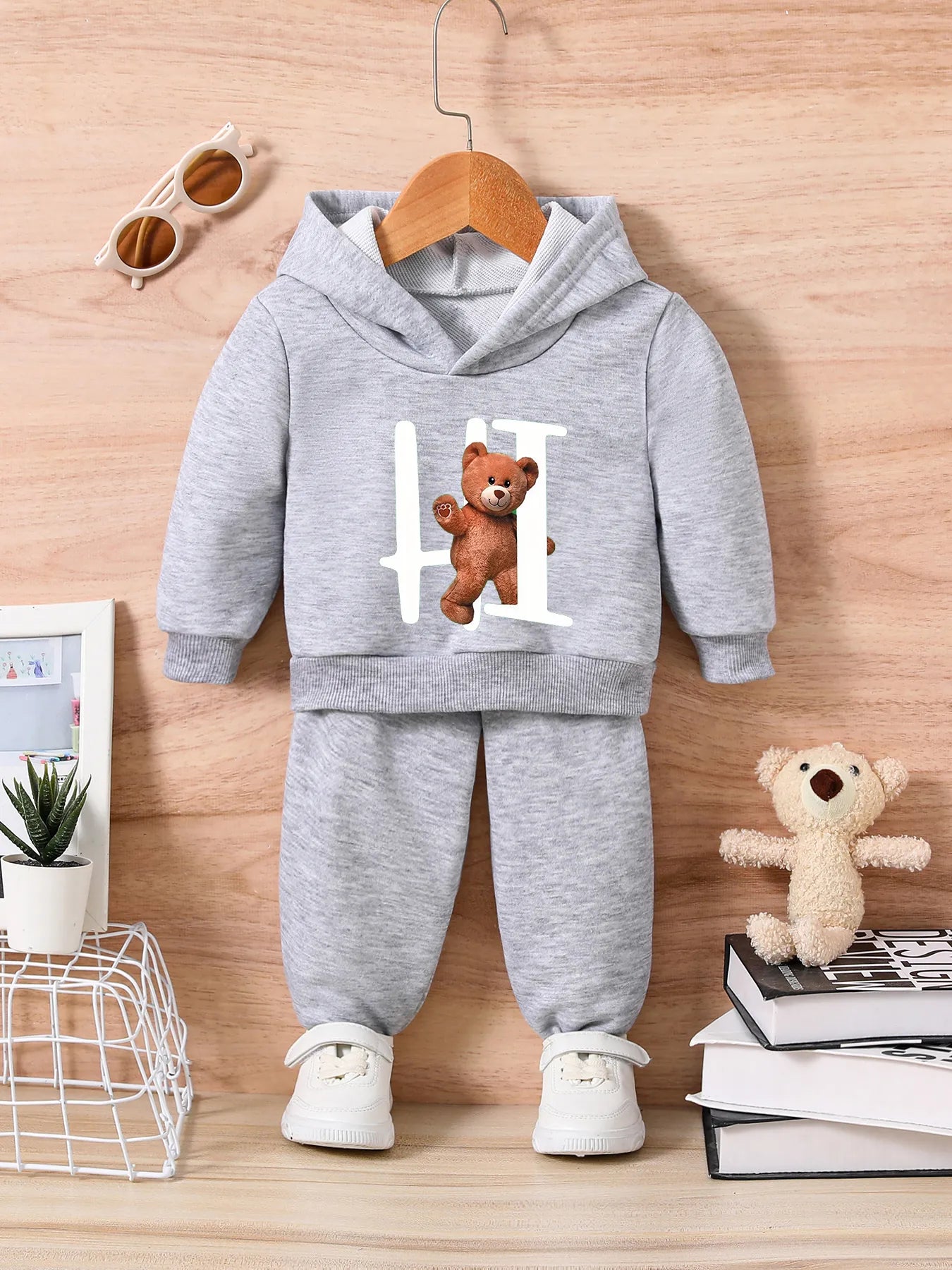 Christmas Infant Baby Boys Newborn Autumn Fashion Print happy bear Top Sleeve+For Pants Toddler Clothing Outfit 0-36M GRAY