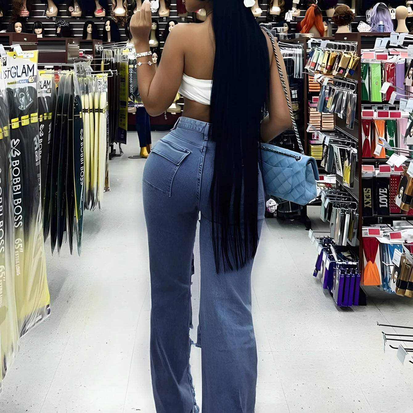 Women Straight Leg Ripped Jeans Fashion Flap Pocket Baggy Pants Vintage Street Hip-Hop Denim Trousers Mujer