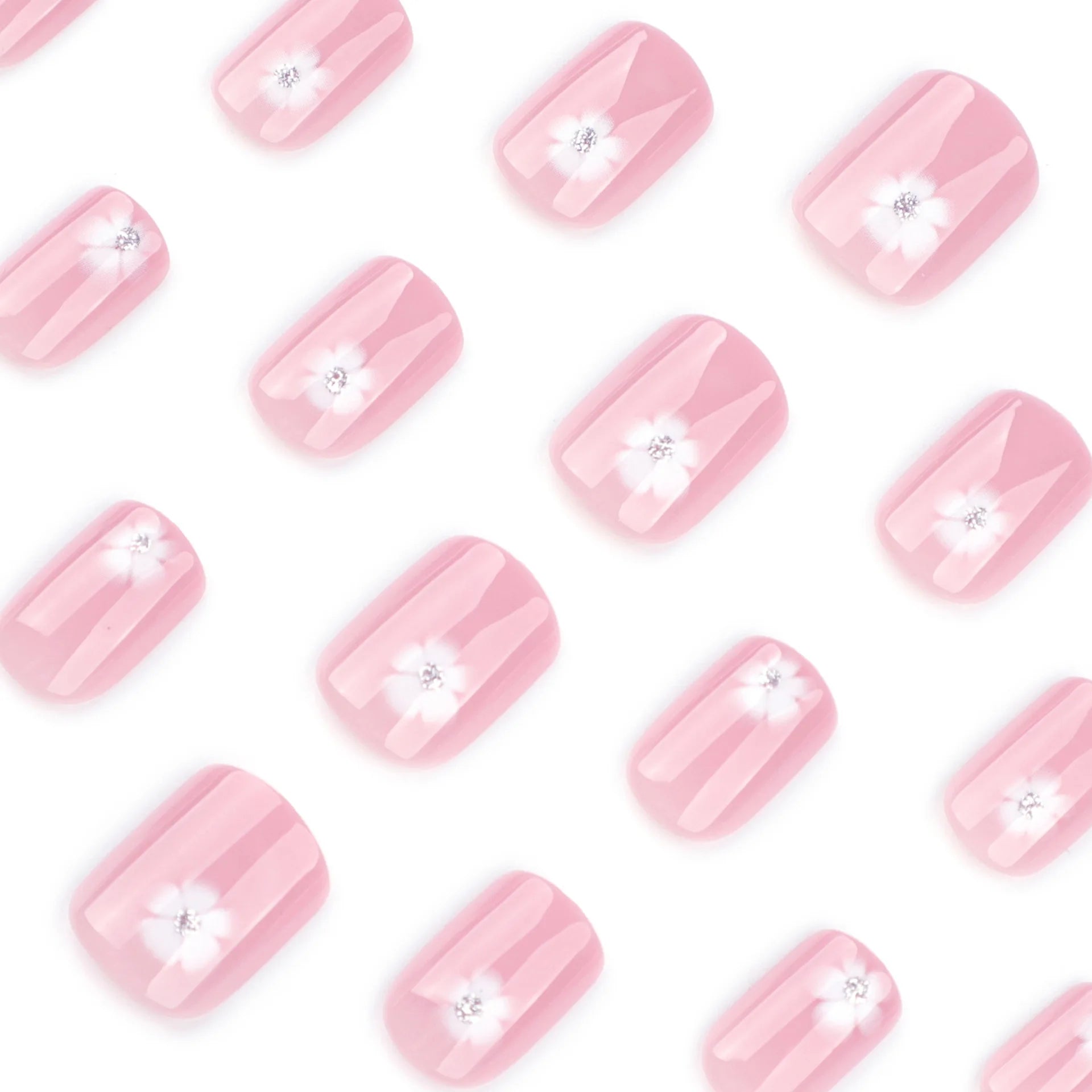 24Pcs Cat's Eye Pink 3D Printing Press on Nail False Nail Square Removable Handmade Wearable Nail Art for Women&Girl