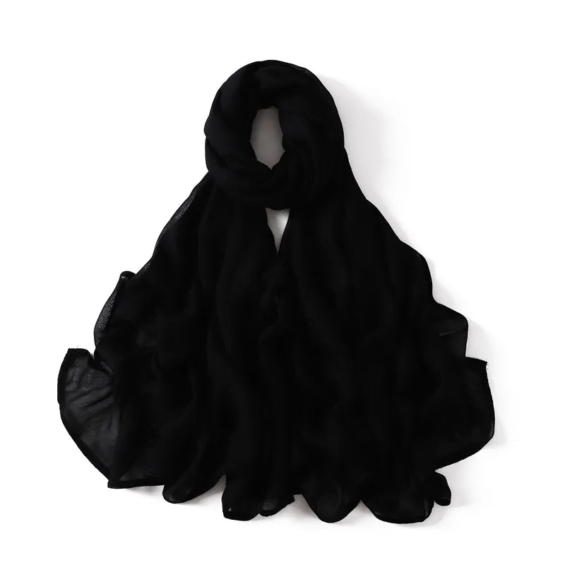 Women Big Size Plain Solid Cotton Rayon Hijab Scarf Lady Wraps and Shawls Musulman Headband Islamic Turban 180*95Cm Black