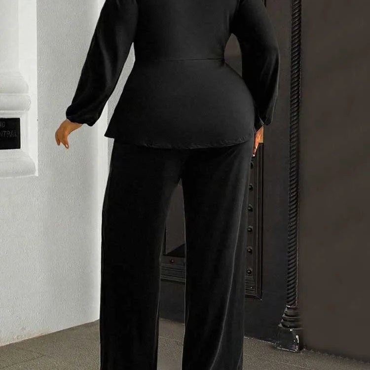 Autumn Plus Size Top and Pant Suit for Women 2 Pieces Pant Sleeve Ladies Pleated Elegant Casual Outfits Wholesale Dropshipping