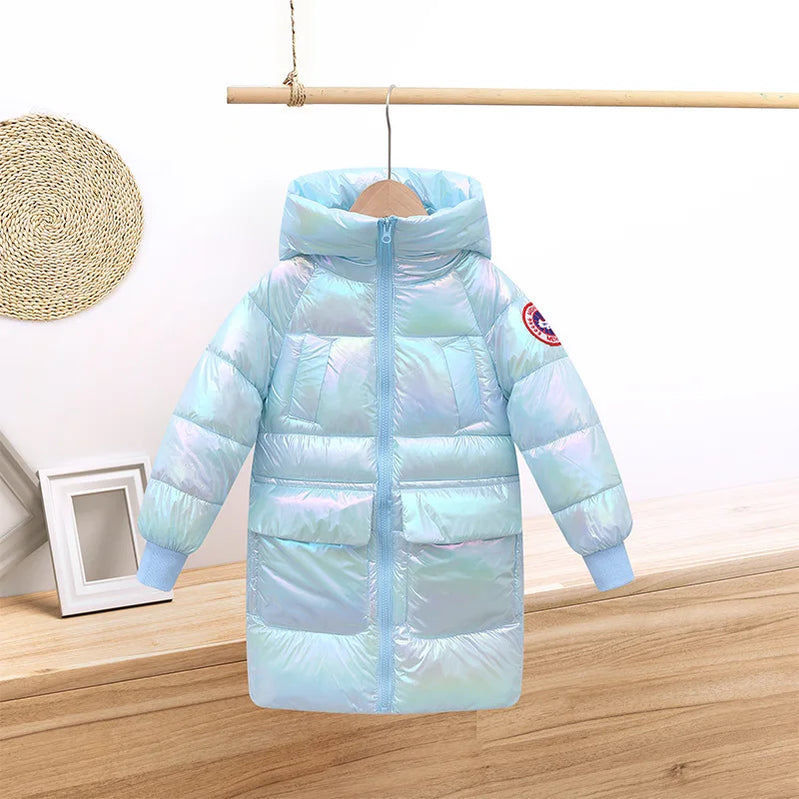 Children's down and Wadded Jacket Mid-Length Colorful Children's Winter Clothing Thickened Cotton-Padded Jacket SKY BLUE