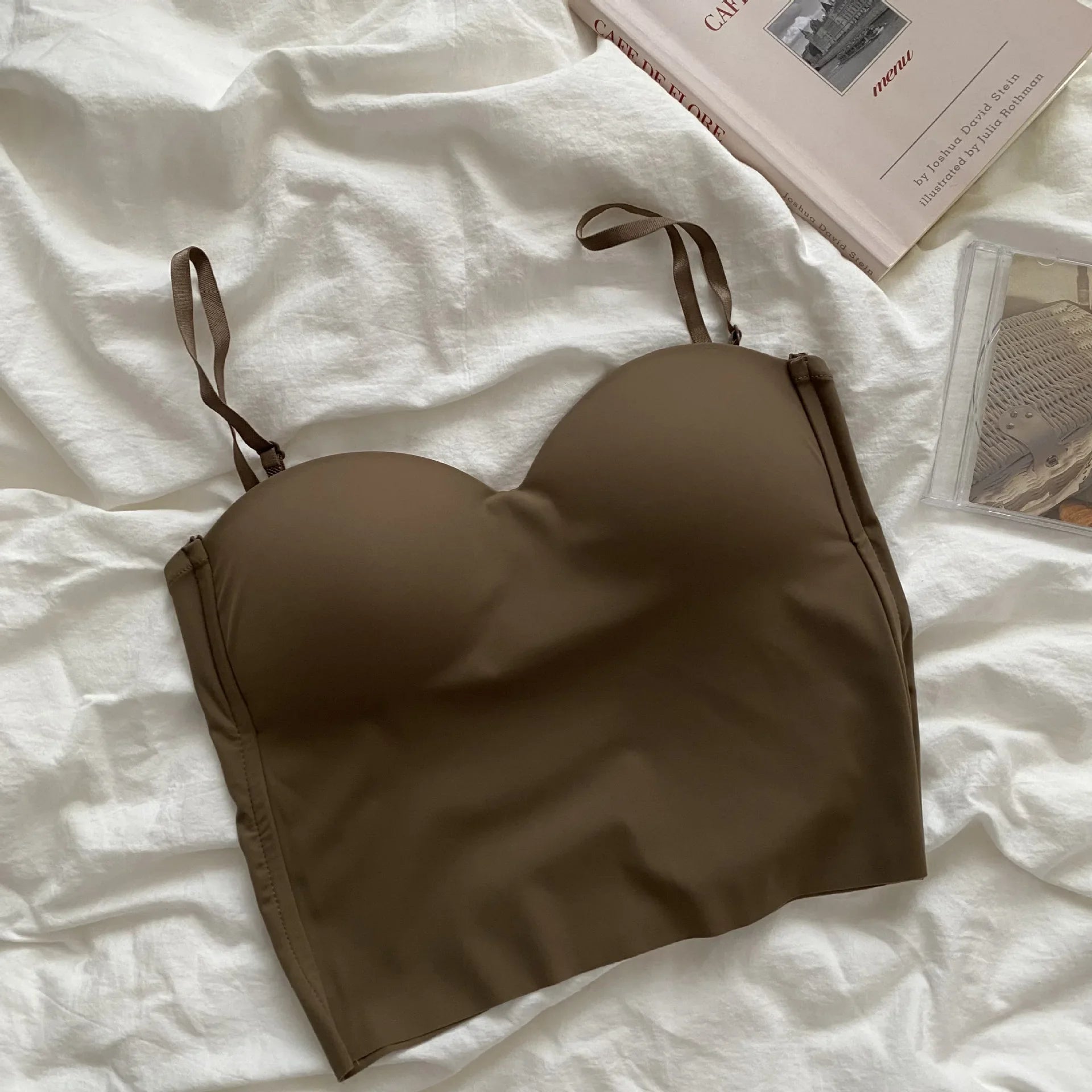 Seamless Camisole for Women Fitness Crop Tops Summer Thin Elegant Sexy All-match Casual One-piece Ice Silk Underwear Tanks Top Coffee fit for 40-60kg