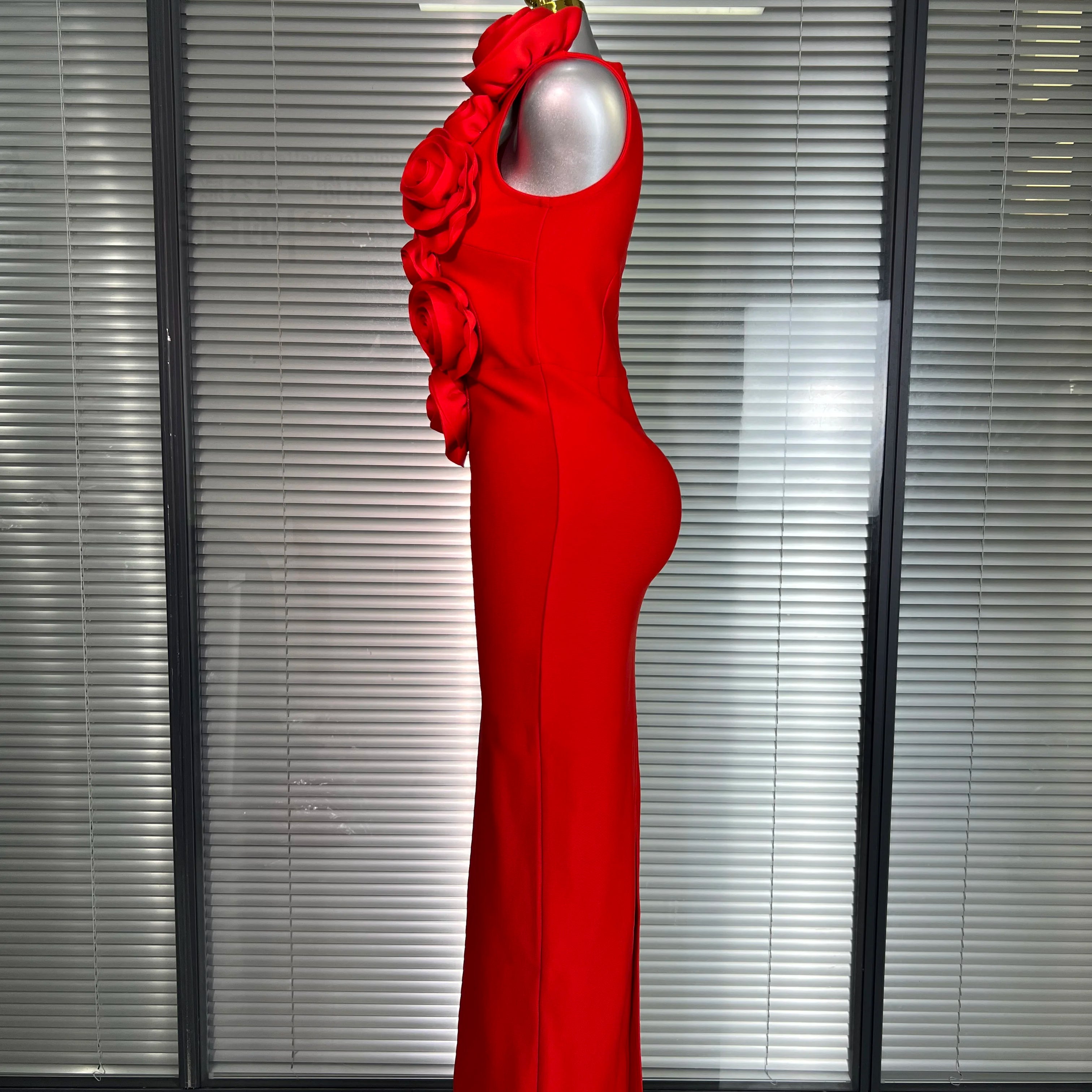Summer New Women Sexy Red Black Flower Tank Long Bodycon Bandage Dress Birthday Celebrity Party Dress