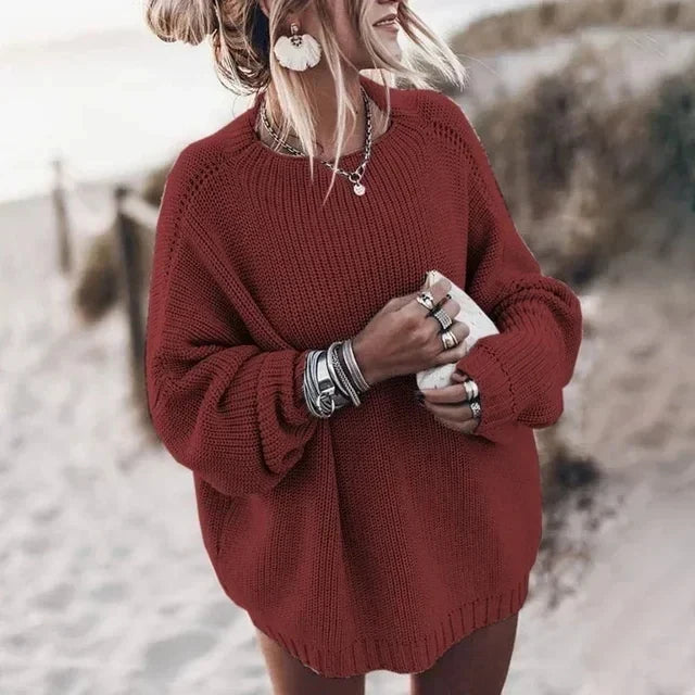 Fashion Oversized Sweaters Women Autumn Winter indie Warm Loose Pullovers Ladies Solid O-neck Long Sleeve Knitted Tops boho Gray 1