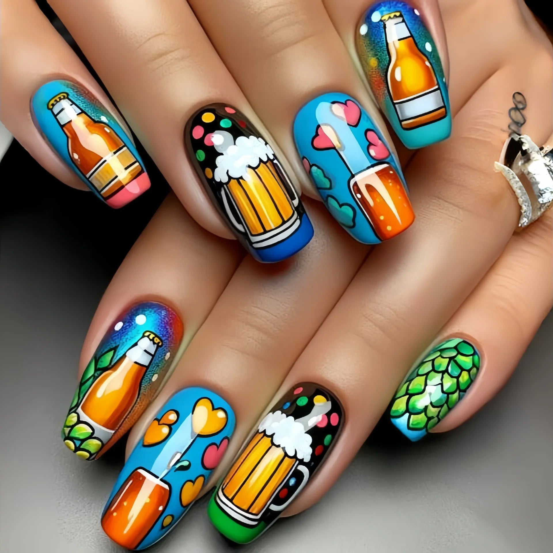 24Pcs Pink Sweet Press on Nails Square Head Colorful Cute Wearing Nail Art with Candy Dessert Design Removable Fishion Manicure