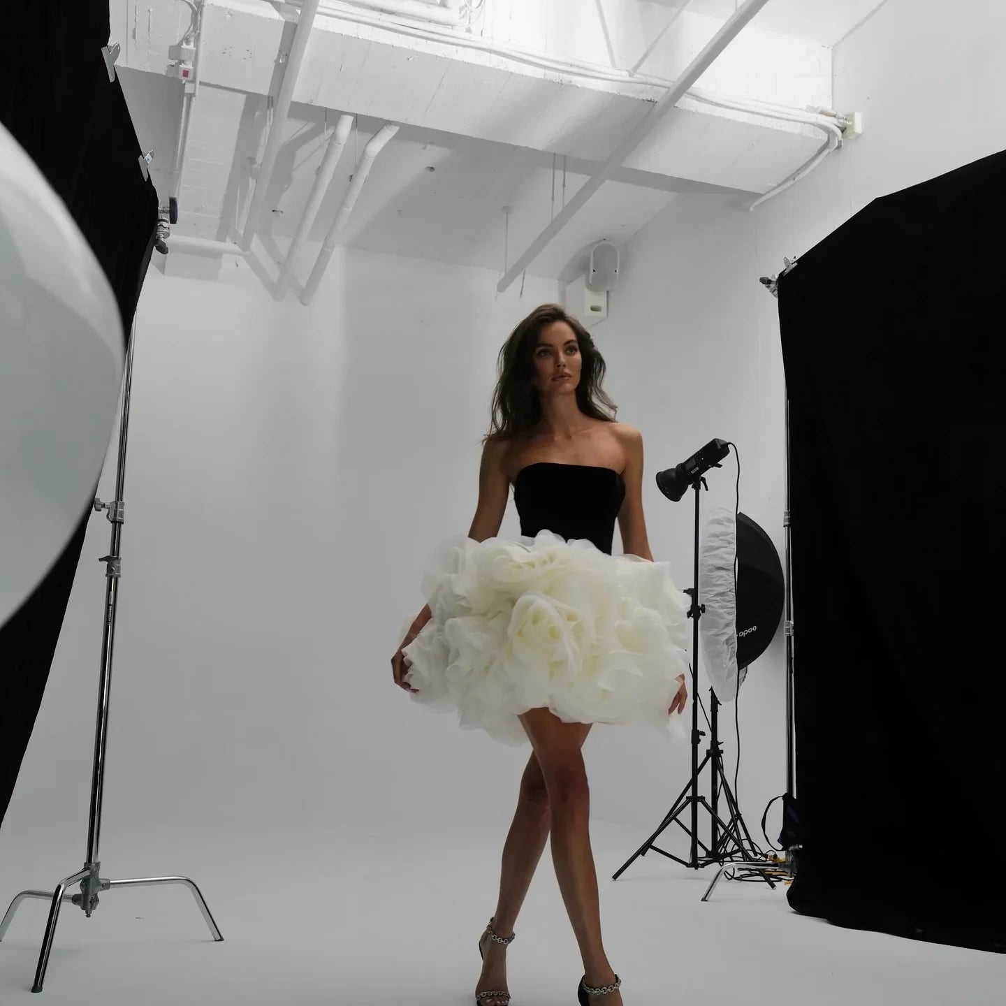 Summer Women Sexy Strapless Ball Gown Mini Cute Dress Big Florals Celebrate Birthday Party Photo Shoot Outfit