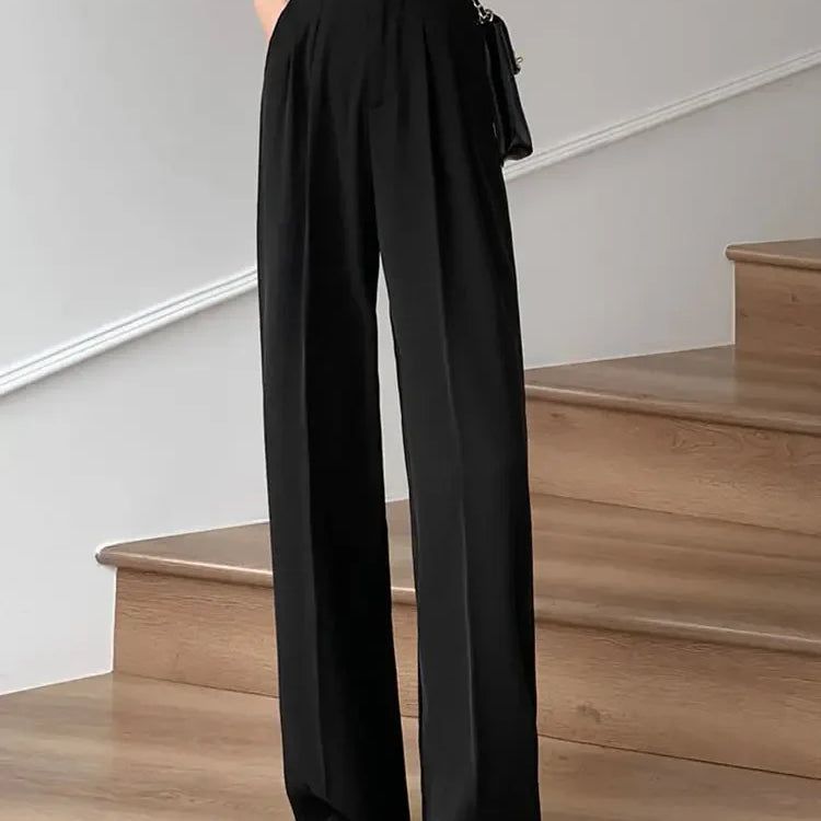 New UZZDSS Loose Flowing Pleated Trousers Black