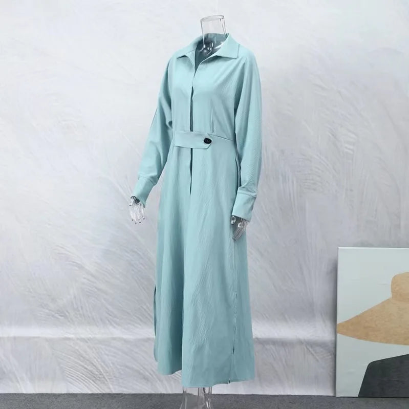 Plus Size Women Dress Elegant Solid Casual V Neck Long Sleeve Dress Long Skirt Pocket Lady Streetwear Dresses For Women