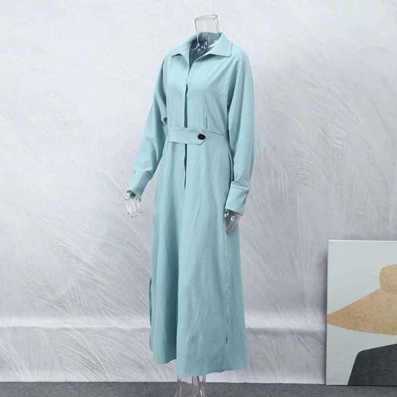 Plus Size Women Dress Elegant Solid Casual V Neck Long Sleeve Dress Long Skirt Pocket Lady Streetwear Dresses For Women