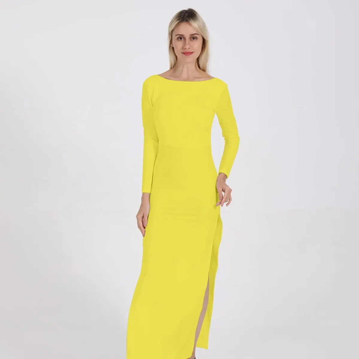 Sexy Women's Backless Round Neck Long Sleeve Tight Split Dress Spring/Summer Evening Party 2024 New Edition