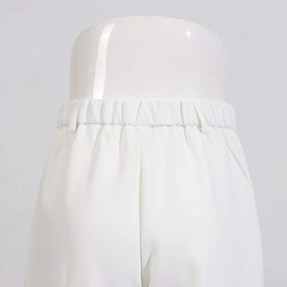 TWOTWINSTYLE Solid Spliced Appliques Two Piece Sets for Women V Neck Long Sleeve Patchwork Pocket Top High Waist Pant Set Female