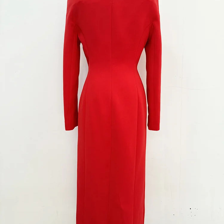 Celebrity Red Carpet Dress Women Long Sleeve Sexy Off the Shoulder Bodycon Mid-calf Dress Elegant Evening Party Outfit Vestido