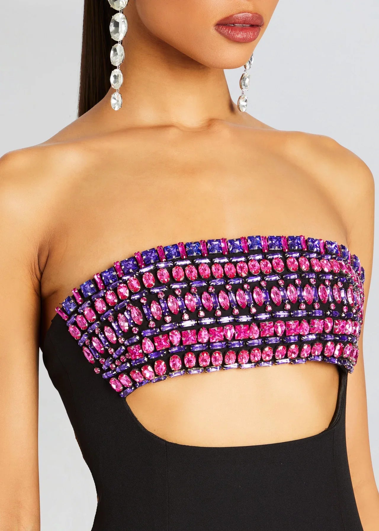 Sparkly Crystal Women Sexy Strapless Bodycon Mini Bandage Dress Keyhole Nightclub Party Celebrate Birthday Dress Vestido