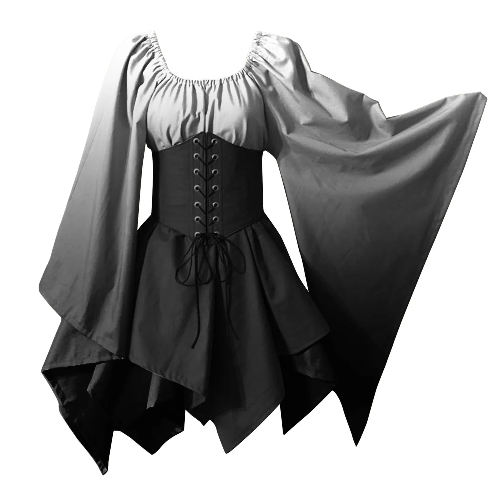Medieval Costume For Womens Trumpet Sleeve Irish Shirt Dress With Corset Traditional Dress Halloween Women Mature Womens Dresses