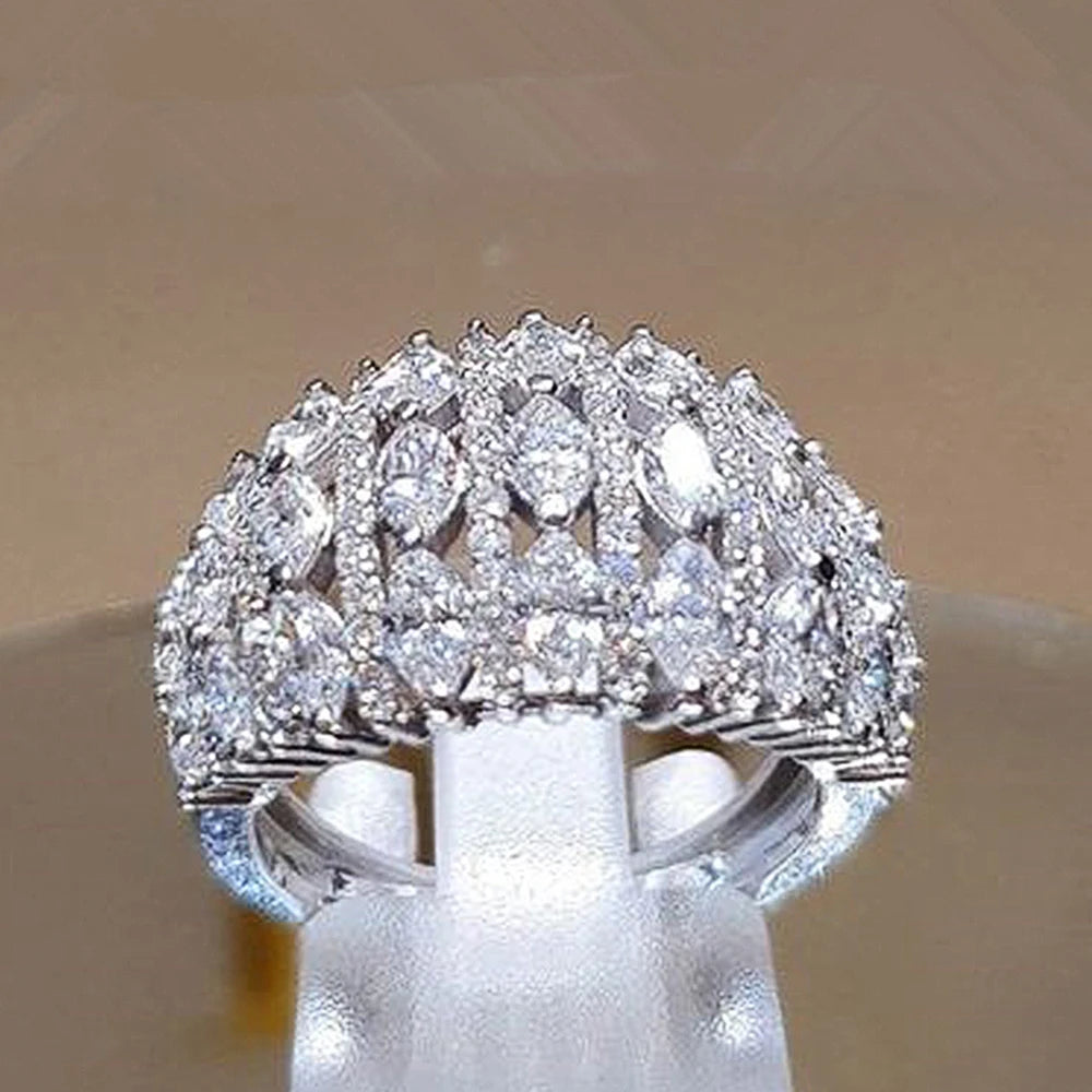 Full Bling Iced Out CZ Rings for Women Wide Band Luxury Bridal Wedding Ceremony Party Finger-ring New Trendy Jewelry