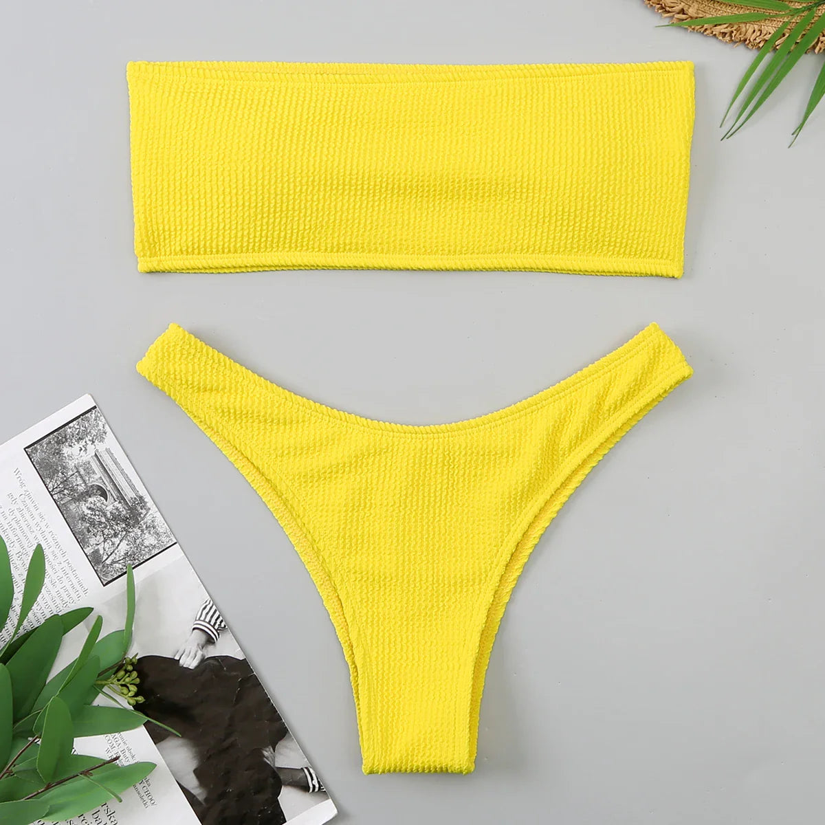 Velvet Bikinis 2023 Women Brazilian Bandeau Swimsuit Solid Sexy Swimwear Female Beachwear Bathers Bathing Swimming Swim Suit Yellow