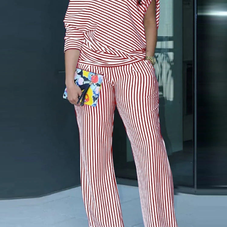 VONDA Plus Size Women Matching Sets 2025 Elegant Off Shoulder Pant Sets Printed Striped Trousers Suits Tops and Wide Leg Pants