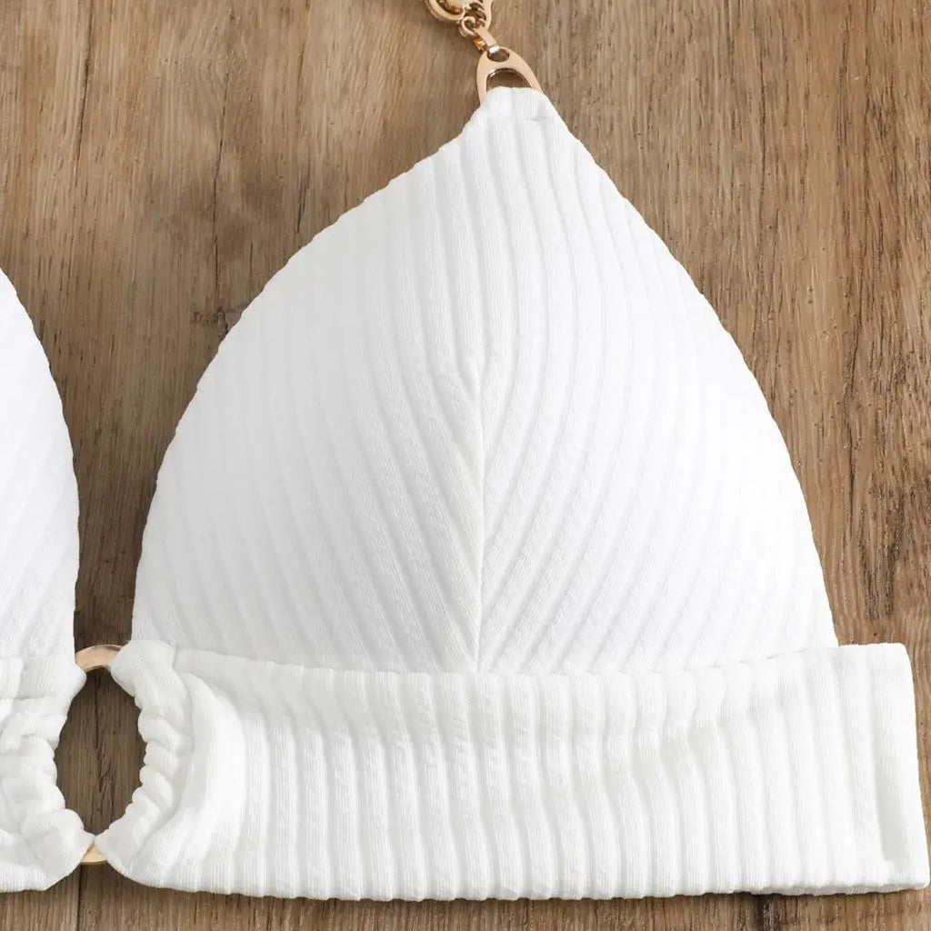 Chain Linked Cut Out Halter Bikini Sexy Swimsuit Women White Swimwear Female Bathers Bathing Swimming Swim Suit Beachwear