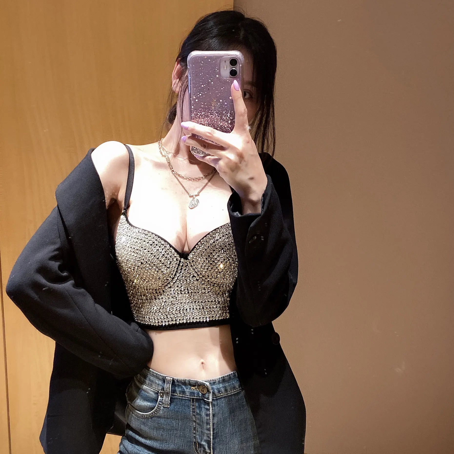 Rhinestone Bead Bustier Corset Pearls Diamond Push Up Night Club Bralette Women's New Fashion Bra Cropped Tops Plus Size