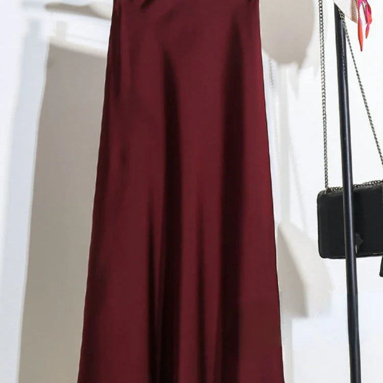 Acetic Satin Fishtail Skirt Woman Korean Fashion Elastic High Waist Skirts for Women Spring/summer New Slim Long Dresses wine red