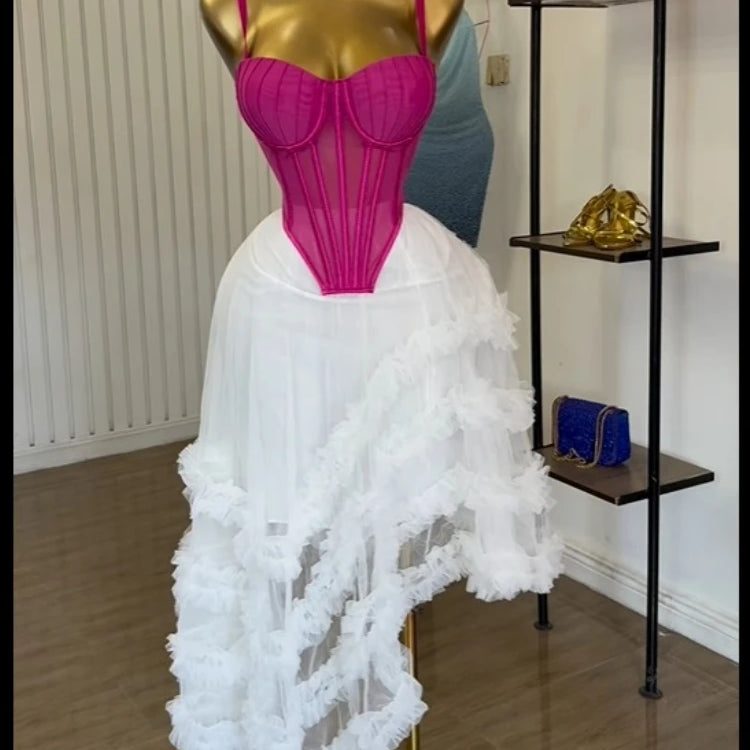 CM.YAYA Women's Dress Set Tunic Irregular Crop Top and Irregular Ball Gown Maxi Long Skirt Suit 2025 Two 2 Piece Set Outfits