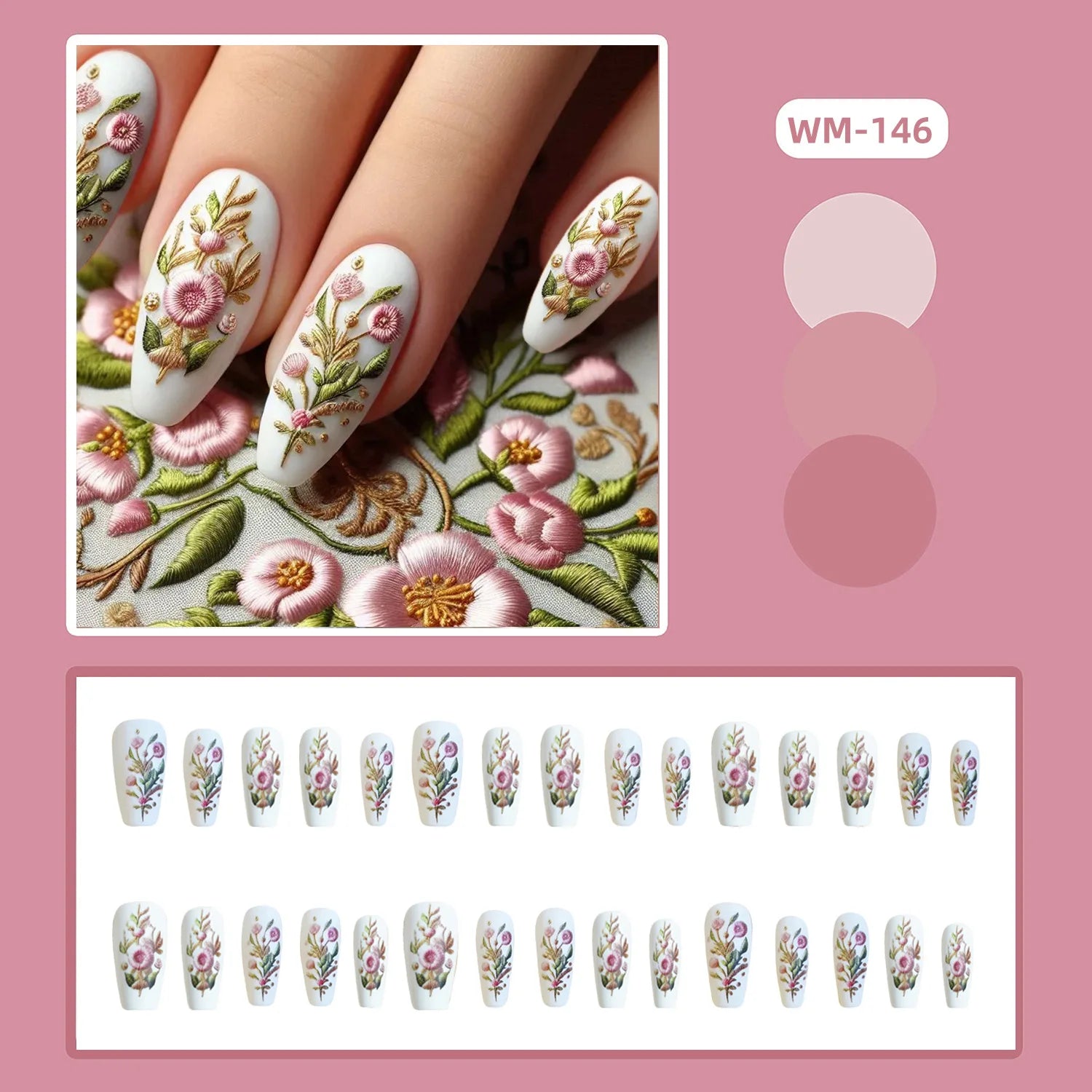24pcs Classical Flowers Press on Nails Watercolor Butterflys Flowers Print False Nails Wearable Spicy Girls Fake Nails for Women