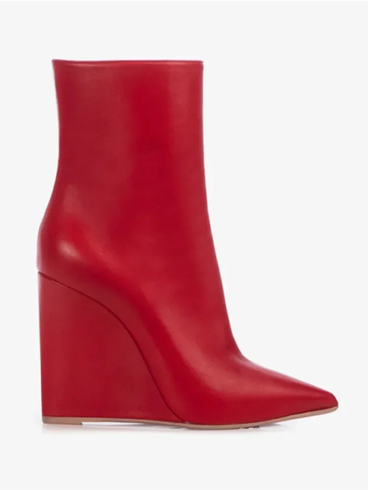 New European and American Thick Sole Knee Long Women's Boots with Pointed Side Zipper Thick High Heel Women's Mid Length Boots 520-red