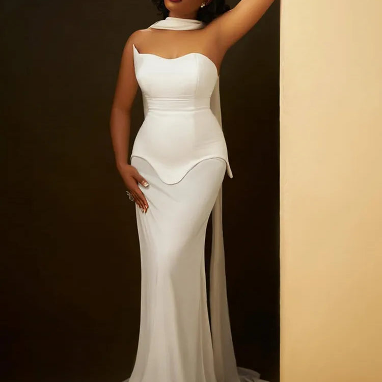 Luxury Sexy Strapless Backless White Black Maxi Long Women Celebrity Dress Elegant Party Evening Club Vestido Clothing