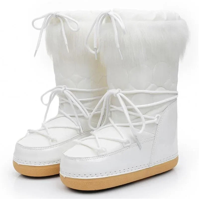 Winter Snow Boots Fashion space boots Thick Faux Fur fluffy Lace-Up Warm Waterproof Rubber Plush style lunar shoes Girls Booties white 02